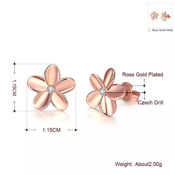 Rose Gold Plated Crystal Lovely Flower Earrings - Picture 4 of 4